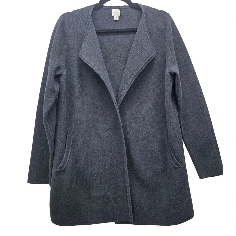 J.Crew Womens Navy Blue 100% Cotton Open Front Sweater Blazer Cardigan Size M